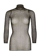 Sheer dress, small fishnet, long sleeves, turtle neck, shimmering lurex